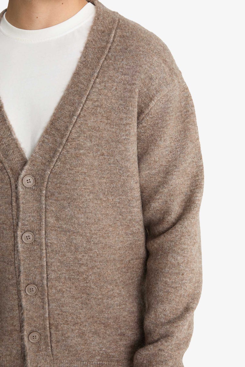 DeFacto Brown Man Relax Fit V-Neck Button Down Knit Cardigan Casual - Image 5